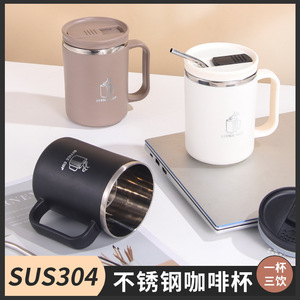 Tasse de bureau en acier inoxydable 304 avec couvercle, isolation thermique, cadeau d'affaires, tasse droite - Product Image 4