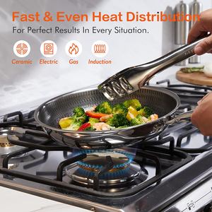 Ensemble de casseroles en acier inoxydable triple couche de 10 pièces avec revêtement céramique moderne, couvercles en verre et poignées en acier inoxydable, compatible gaz et induction - Product Image 4