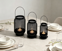 Ensemble de 3 lanternes en métal noir, lanterne à bougie suspendue portable pour la décoration de la maison, du patio, de la table de mariage