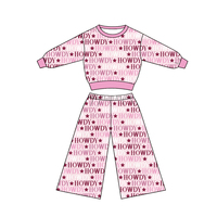 Preorder Pakaian Bayi Perempuan Kustom, Atasan Lengan Panjang Model Koboi Barat dengan Kerah Bulat untuk Musim Gugur, Celana Bell Bottom, Setelan Butik