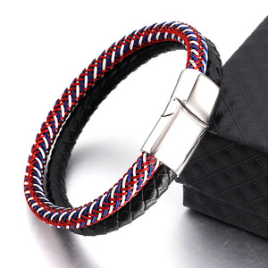 Bracciale da Uomo di Lusso Multistrato in Acciaio Inossidabile Intrecciato <span class=keywords><strong>con</strong></span> Vera Pelle - Product Image 5