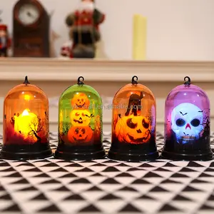 Wholesale Halloween Bell Jar Lamp Decoration Scary Halloween Bell Jar With Led Lights Pumpkin Skull Cat Candle Lantern