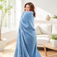 Couverture de luxe double couche en flanelle rayée et sherpa, super douce et chaude, pour canapé et lit, style nordique, hiver, peluche épaisse