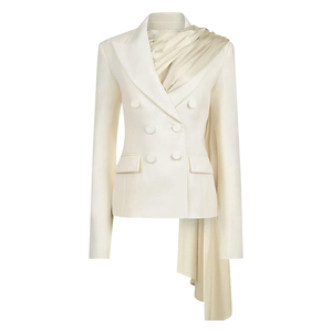 Blazer élégant pour femme en ivoire, personnalisable, à double boutonnage, avec détail de drapé en satin et coupe structurée - Product Image 1