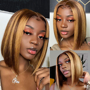 GS Wholesale Perruque courte <span class=keywords><strong>bob</strong></span> en cheveux vierges brésiliens, avec mèches, couleur blonde, bouclée, lace front, 13x4 13x6, perruques en cheveux humains - Product Image 4