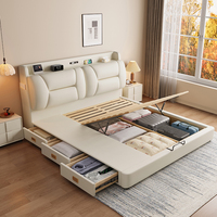 Lit de rangement moderne JUNYUHAO avec revêtement en tissu, mousse haute densité, cadre en pin, taille Queen/King