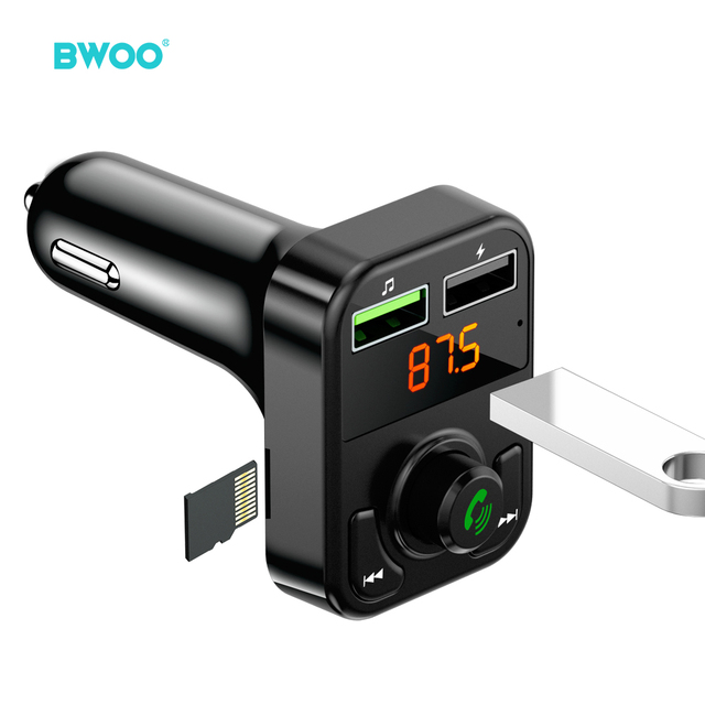 BWOO New FM Transmitter Car Charging Dual USB 3.1A Car Charger Disk TF Card BT5.3 Wireless Handsfree Audio Receiver MP3 Player