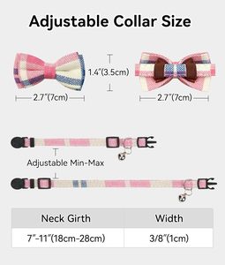 Collier pour chien et chat 27 cm multicolore avec nœud papillon, clochettes, doux, réglable, mignon, pour chiot et chat, avec boucle de sécurité détachable, idéal pour Noël - Product Image 6
