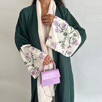 Abayas ouvertes vert foncé brodées à manches longues, motifs floraux, vêtements décontractés d'été pour femmes musulmanes, style Dubaï 2024
