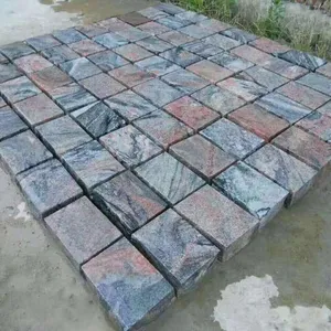 Granito rojo multicolor más barato, losa pulida de granito de Río áspero para pavimentación al aire libre, granito indio juparana Rosa Aurora