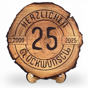 DARO Design - Grabado en Rodaja de Madera para el 25.º Aniversario de la Empresa, Regalo de Aniversario Empresarial, Hecho a Mano, Rústico, 6 mm de Grosor, 20 cm de Diámetro - Product Image 1