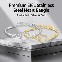 Bracelet tendance en acier inoxydable 316L, nouveau modèle transfrontalier, motif cœur ajouré, plaqué PVD 18K, vente directe usine OEM