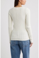 Pull en maille torsadée blanc ajusté à col en V pour femme - Vente en gros Joydressing