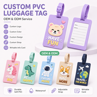 Étiquette de bagage personnalisée OEM en PVC, motif animal de dessin animé, étiquette d'identification de voyage en caoutchouc étanche