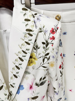 Ensemble deux pièces blanc pour femme Ocstrade, blazer à revers imprimé floral papillon et pantalon évasé taille haute
