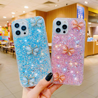 Coque de téléphone de luxe créative avec paillettes et diamants en forme de papillon, compatible avec iPhone 15 Pro Max, convertible en 17 Pro Max, 16E, X, Xr, Xs Max