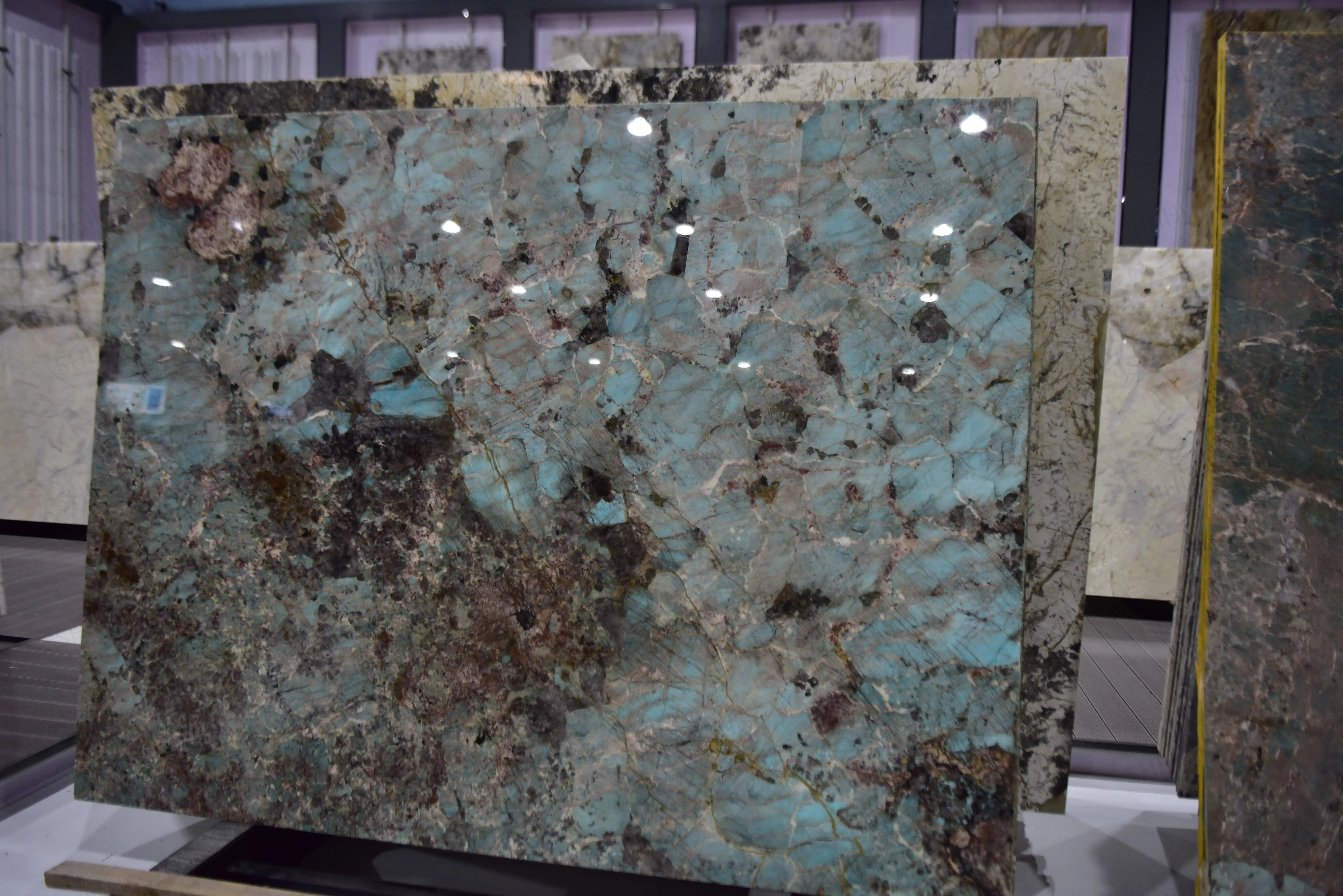 SHIHUI Kitchen Countertops Amazonite Green Marble Quartzite Slabs Modern Design Polished Surface Wholesale OEM/ODM Table Tops