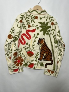 Women's Hand Embroidered Safari Jacket Full Sleeve Mandarin Collar Cotton Floral Animal Pattern Summer Style Woven <b>Fabric</b> - Product Image 4