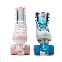 Patins à roulettes d'extérieur pour enfants Jun Ran JR-1104 avec frein, roues roses clignotantes, roulements ABEC-7 et roues en PU