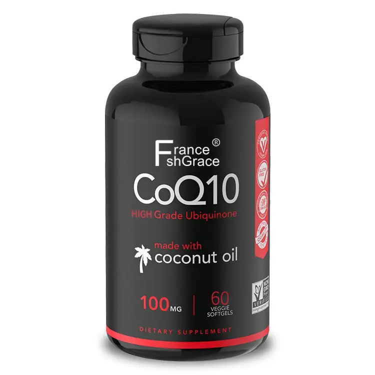 CoQ10 100mg amélioré avec de l'huile de noix de coco biérine (Black Pepper) pour une meilleure Absorption, certifié végétalien et Non contrôlé par gm