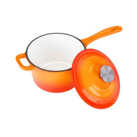 Marmite en fonte émaillée à double poignée, couleur dégradée, finition antiadhésive, pour camping en extérieur, compatible gaz/induction