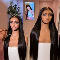 Perruque en dentelle suisse HD véritable, cheveux humains vietnamiens bruts originaux, lisses comme des baguettes, prête à porter, vierge, densité 300%, sans colle