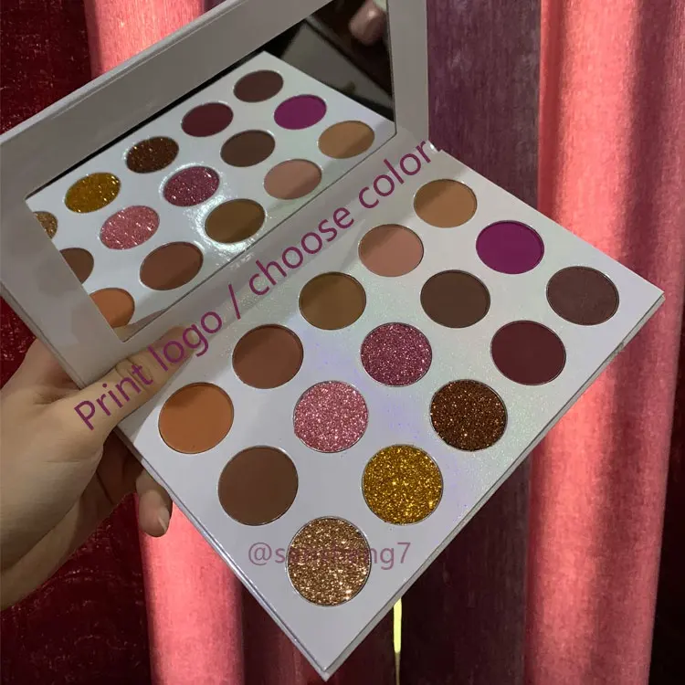 OEM amazon Топ продавец частная марка 15 цветов Розовый/Белый пигментный картонный макияж тени для век Палитра с зеркалом