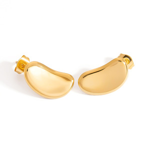 Stud <b>Earrings</b> Irregular Pleated C Shape 18K Gold Color Stainless Steel <b>Post</b> Fashion Jewelry - Product Image 5