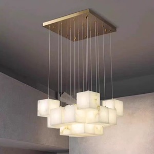 Modern Marble <b>Cube</b> Chandelier Gold Finish Multi Head LED Pendant <b>Light</b> For Living Room Home Decor - Product Image 4