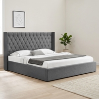 Anker — meuble de lit moderne, lit en tissu velours, avec bouton, aile latérale, rangement, grande taille, 1152G
