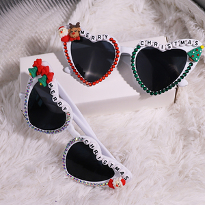 Hot bán giáng sinh vui vẻ thư Tuần Lộc tim Kính mát Rhinestone cây Y2K Santa Claus pha lê leng keng chuông Đảng Kính - Product Image 3