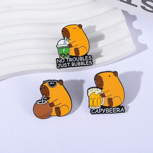 Broches en émail mignonnes Capybara buvant bière et thé au lait, 'Pas de problèmes, juste des bulles', badges de revers pour vêtements, bijoux, cadeaux pour amis - Product Image 2
