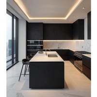Meubles de cuisine modulaires personnalisés, designs modernes, plan de travail en marbre, laque MDF PVC, armoires de cuisine prêtes à assembler