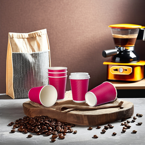 Factory Custom 12oz Hot Coffee Cups Disposable pink Paper Double Ripple Cup for Party