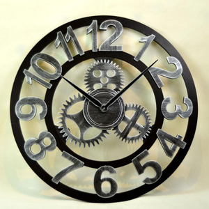 Roman Numerals Retro Rustic Vintage Big Wooden 23 Inch Antique Bronze Gear Wall <b>Clock</b> - Product Image 6
