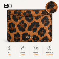 Leopar Desenli Doku Pürüzsüz Deri Kartlık ve Logo Baskılı Özel Logo Cüzdan Moda Hediyelikleri için İnce Kart Kılıfı