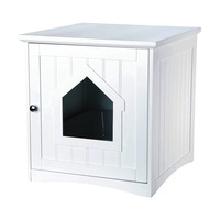 Nichoir décoratif et protecteur en bois en forme de maison pour chat, idéal comme table d'appoint, table de chevet, ou enclos intérieur pour animaux de compagnie et litière.