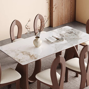 Tavolo da pranzo in stile medievale retrò francese in legno massello noce italiano minimalista Rock Board Design per mobili da sala da pranzo - Product Image 5