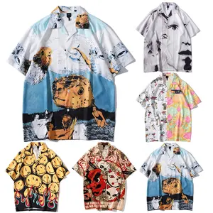 Big Size Shirt Voor Heren Japanse Stijl Digital Printing Voor Mannen Ontwerp Vet Regular Fit Knoppen Korte Mouw