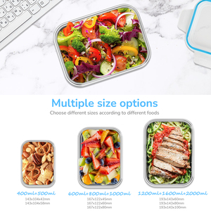 صندوق وجبات الطعام الجاهزة للأطفال حاويات طعام مايكروويف ومستطيلة من الفولاذ المقاوم للصدأ مع غطاء بلاستيكي - Product Image 5