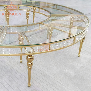 Tavolo Serpentino a Forma di S in Cristallo di Lusso Moderno per Eventi in <span class=keywords><strong>Hotel</strong></span>, Tavoli da Matrimonio in Acciaio Inossidabile Dorato con Piano in Vetro Temperato - Product Image 3