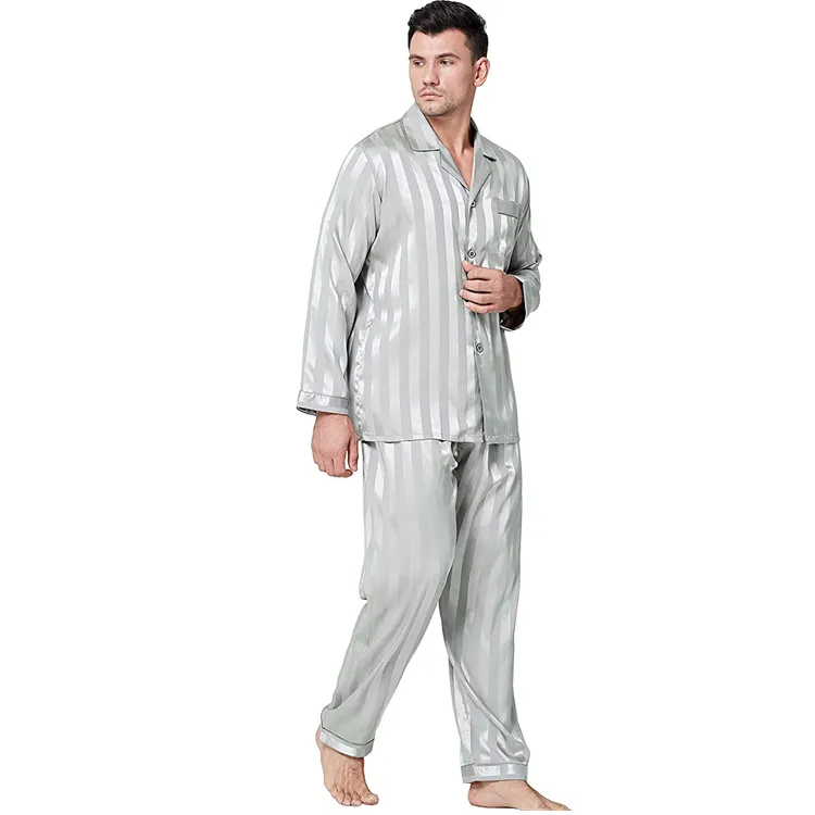 Custom Man Silk Satin Two Piece Pajamas Long Sleeve Loungewear Pyjamas ManのSleepwear Set