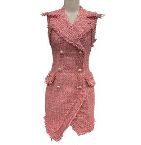 Abiti da donna abiti da donna di Tweed senza maniche di buona qualità vestito da donna cappotto da ufficio abiti da donna - Product Image 1