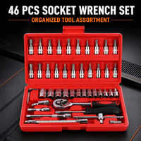 Jeu de clés à douilles chromées 46 pièces 1/4 pouce, kit d'outils à cliquet en acier CR-V OEM, mallette de rangement moulée par soufflage, réparation automobile, bricolage