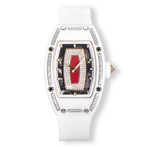 Montre automatique mécanique pour <span class=keywords><strong>femme</strong></span>, série 0701, luxe, rouge, avec diamants, boîtier en céramique blanche, élégante et stylée, résistante à l'eau - Product Image 1