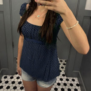 Camiseta de manga corta con estampado de lunares para mujer, top de punto con corte en A, informal, de verano, a la moda. - Product Image 5