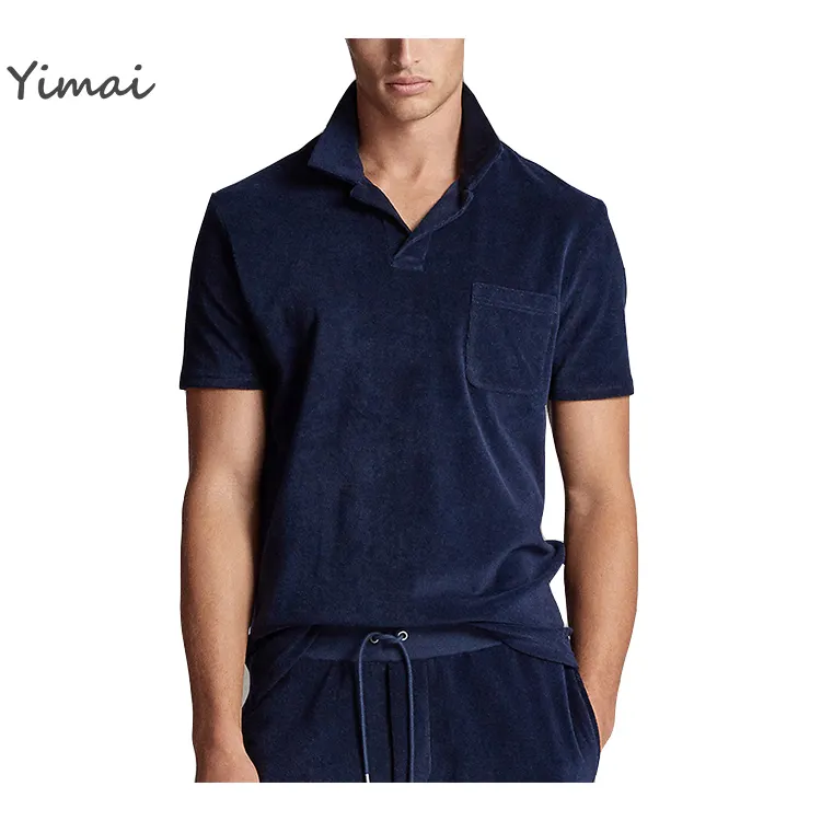 OEM Service Custom High Quality Summer Navy French Terry Towelling Casual Polo Shirt For Man