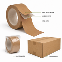 Ruban adhésif d'emballage en papier kraft brun en gros, 2 pouces x 55 yards, 7 mil, haute résistance, auto-adhésif pour scellage de cartons