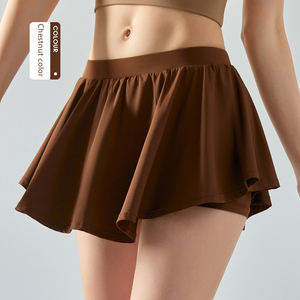 Pabrik asli Logo kustom gaun pendek Yoga kering cepat 2 lapisan dengan celana garis Puffy ROK latihan kebugaran untuk wanita anak perempuan - Product Image 3