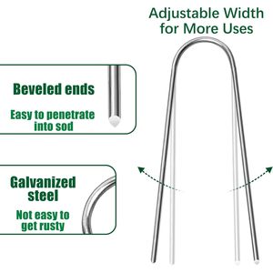 HOUYA U Shaped Staples 4 Inch Galvanized Steel Heavy Duty <b>Garden</b> Stakes - Product Image 3